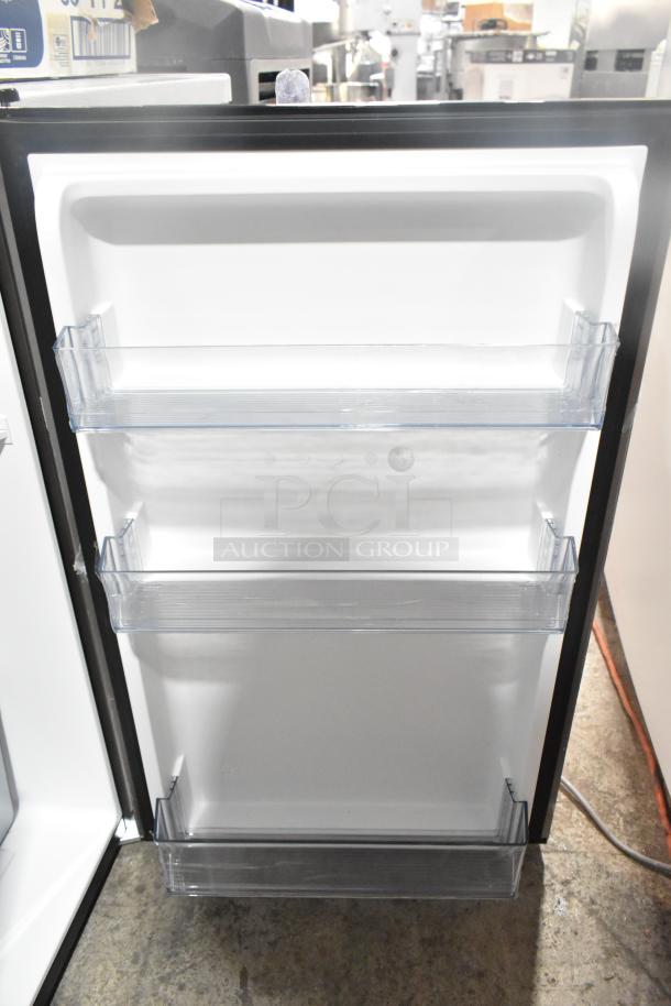 BRAND NEW 2025 Vissani HVAR43GSE Mini Cooler, 115V, 1 Phase, open interior view, clear door shelves, scratch and dent condition.