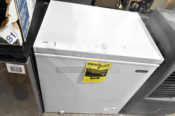 Magic Chef HMCF5W4 5.0 cu. ft. chest freezer, white, with EnergyGuide label, 115 volts, 1 phase, slight surface marks.