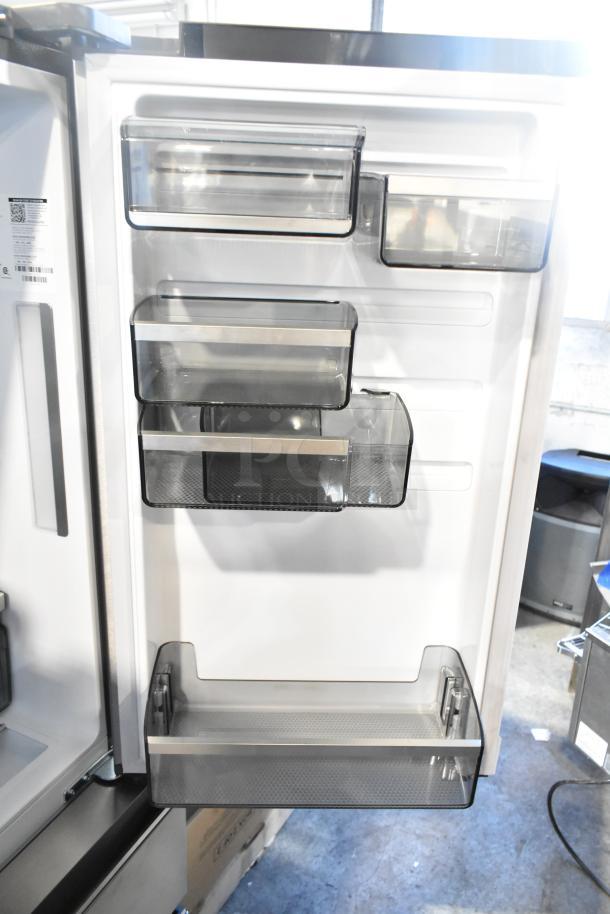 Frigidaire Professional French Door Cooler, brand new with minor scratches and dents. Features drawer freezer, water/ice dispenser, 115V, single phase.