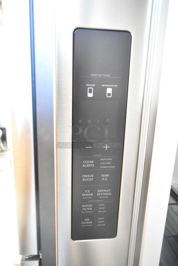 Frigidaire Professional French door fridge control panel with alerts, freezer, and refrigerator settings. Scratch and dent condition.