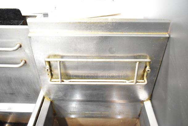 Frymaster GF40SD commercial deep fat fryer, natural gas, 122,000 BTU, stainless steel, clean, slight wear visible.