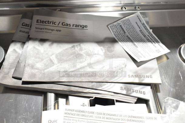 Samsung gas range manuals showing brand name and instructions. Includes SmartThings app guide.