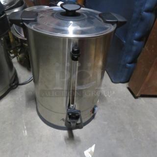 Avantco stainless steel 65 cup coffee brewer, Model 177CU65ETL, features spout and lid; 120 Volt, excellent condition.