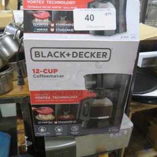 Black And Decker 12-Cup Coffeemaker, Model CM0915BKD, new in box, featuring Vortex Technology.