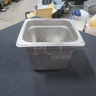 1/6 size, 6-inch deep stainless steel hotel pan. Used condition, model 3XBID, ideal for food service.