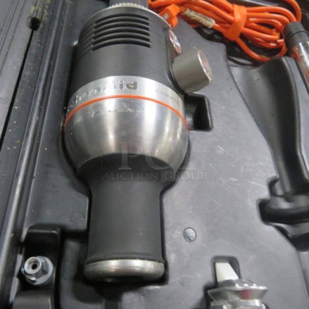 Kitchenaid 18-inch immersion blender KHBC4180B in carry case; features variable speed; includes orange power cord; excellent condition.
