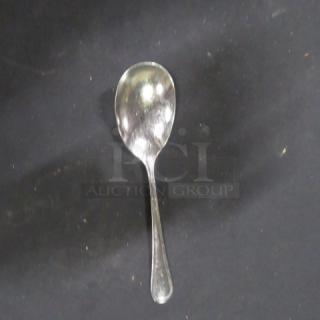 Lot of 25 stainless steel serving spoons, in good condition, with a polished finish, ideal for catering or home use.