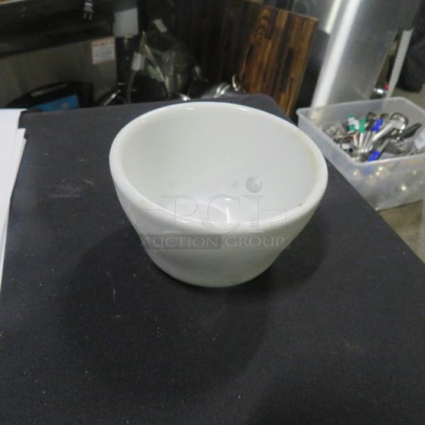 Tuxton salsa bowl, model 11XBID, white ceramic, gently used condition. Ideal for serving salsa or dips.