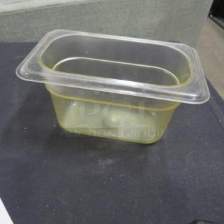 1/9 Size 4 Inch Deep Food Storage Container, transparent plastic, gently used, ideal for kitchen organization.