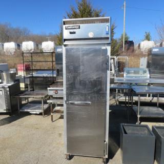 Continental 1F freezer, 1 door, 3 racks, on casters, 36x35x83 inches, 115V, stainless steel, used condition, $7013.99.