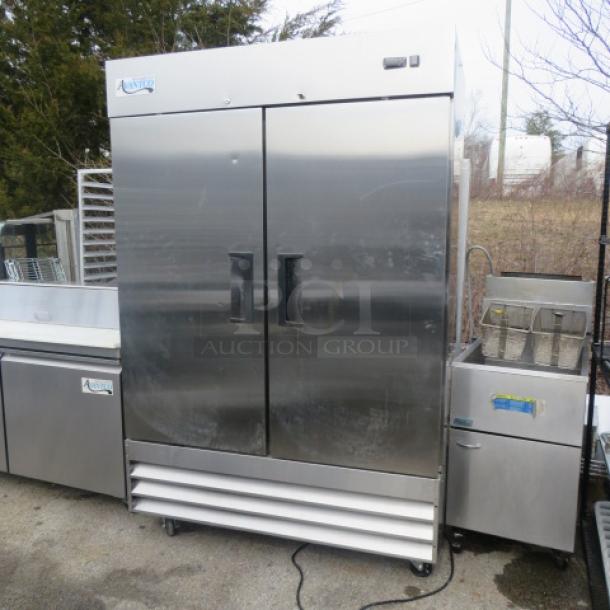 Avantco 2 Door SS Refrigerator, Model 178A49FHC, includes 6 racks, 115 Volt, size 54x32x83.