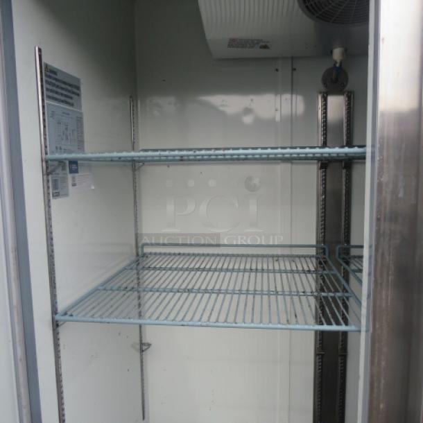 Avantco 2-Door SS Refrigerator, Model 178A49FHC, with 6 racks, stainless steel, 54x32x83 inches, 115V, internal view.