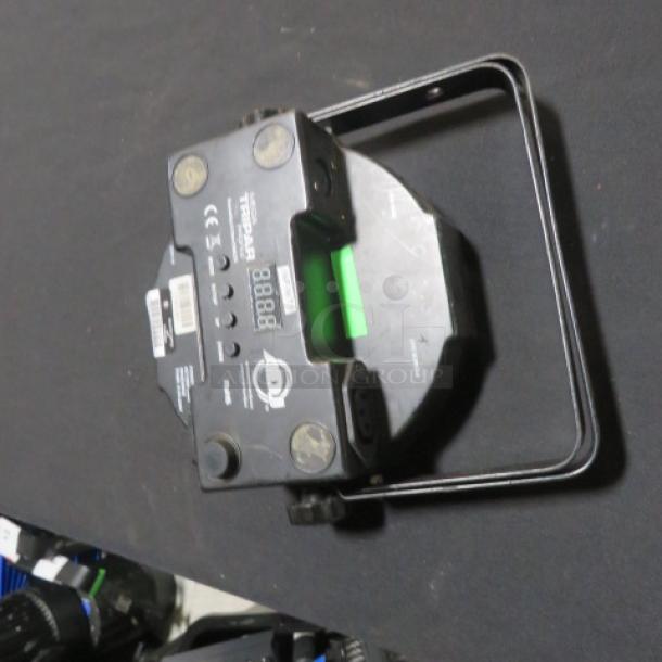American DJ Mega Tripar Profile LED stage light, model Tripar Profile, in good condition. Features visible control panel and mounting bracket.