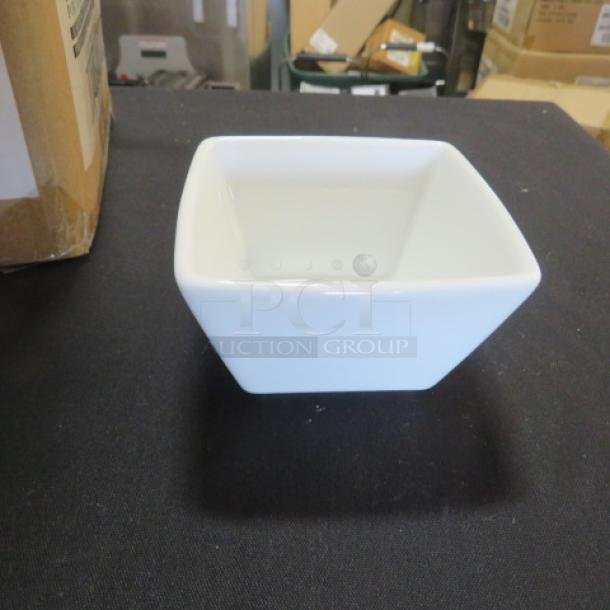 New World 8oz Bouillon/Salsa Cup, Model SL-8, white ceramic, mint condition, square shape.