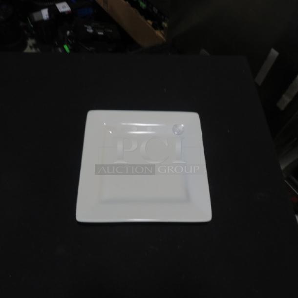 6-inch square WORLD plate, model SL-6, pristine condition, white ceramic with smooth finish.