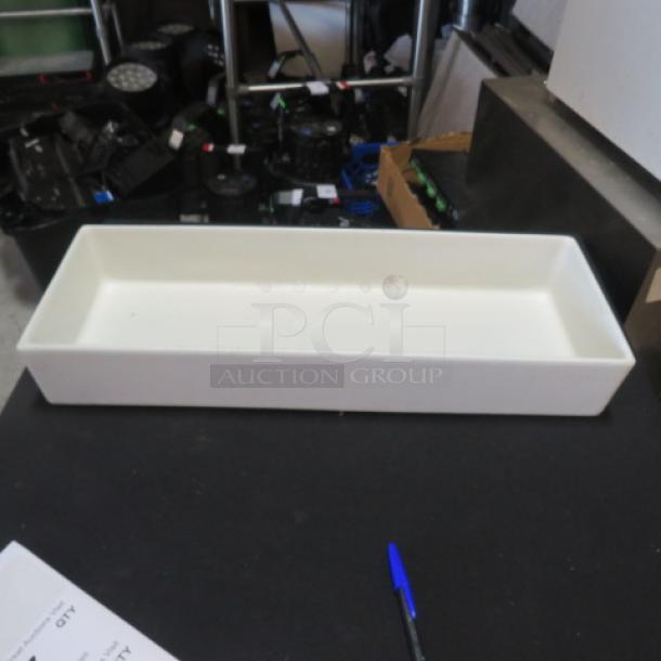 Bugambilia coated aluminum serve dish, 20x7x3 inches, rectangular, white finish, excellent condition, valued at $171.60.