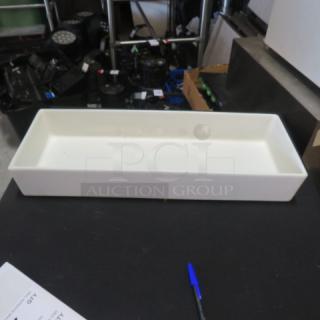 Bugambilia coated aluminum serve dish, 20x7x3 inches, rectangular, white finish, excellent condition, valued at $171.60.