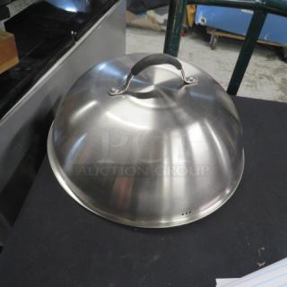 12-inch stainless steel buffet lid with handle, model 4XBID, in good condition.