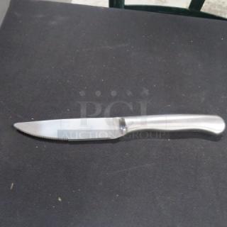 NICE DON stainless steel steak knife with a serrated edge and ergonomic handle; good condition. Model: 12XBID.