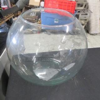 12x10 clear glass fish bowl in good condition, no visible chips or cracks, ideal for home decor or aquariums.