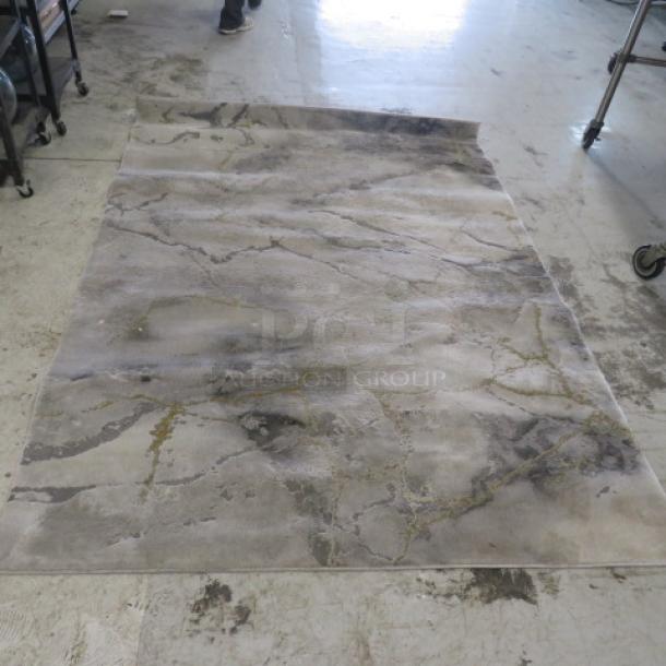 Luxurious 88x63 rug with abstract grey and gold patterns. Excellent condition, adds elegance to any room.