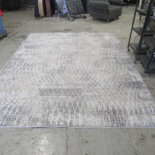 Large rug, 95x121.5 inches, beige and gray geometric pattern, excellent condition, suitable for living room or office.