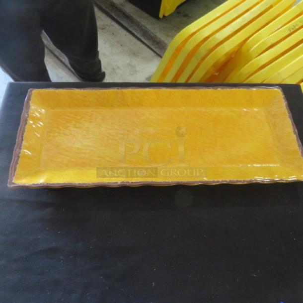 19x8 rectangular Ardesia melamine platter, yellow finish, textured design, excellent condition.