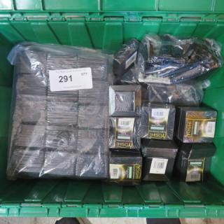 Lot of mini spoons and tasting plates in packaging, labeled "291 QTY", various boxed sets, suitable for events.