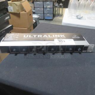 Behringer Ultralink DS2800, 2 Input/8 Output Splitter, rack-mountable, with control knobs, in used condition.