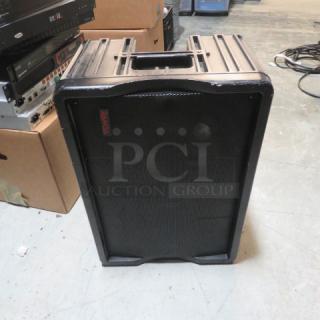 Panasonic Ramsa Speaker WS-A500-K, black, used condition, with visible handle and Ramsa logo on front grille.