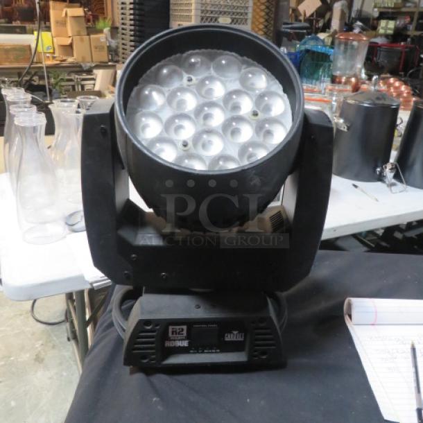 Chauvet Rogue R2 Wash Moving Head Light, model RogueR2Wash, in good condition, with visible logo and controls.