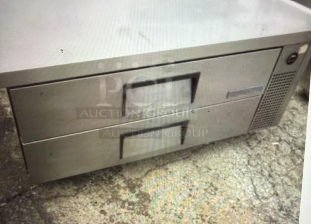 True 2 Drawer Chef Base on casters, Model TRCB-60-24. 60x32x24 inches, 115V. Stainless steel, working condition.