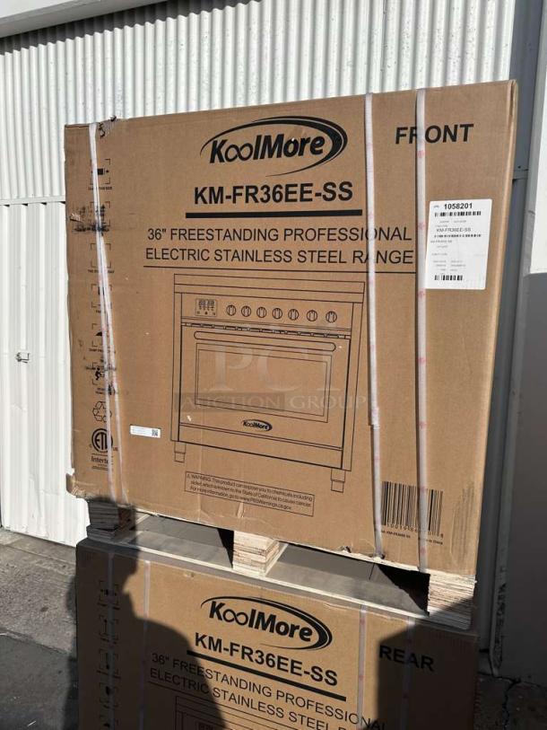 Brand new KoolMore KM-FR36EE-SS 36" electric range in box, stainless steel, 4.3 cu. ft., UL certified, never used.