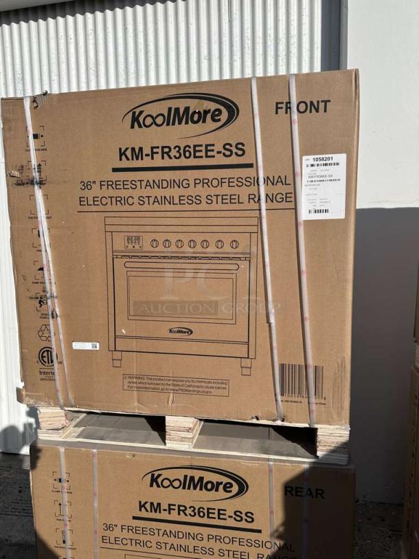 Brand new KoolMore KM-FR36EE-SS 36" electric range in original box. Stainless steel, 4.3 Cu. Ft., UL certified.