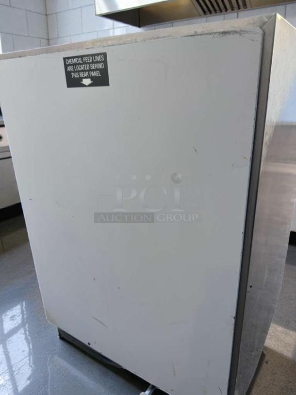 Premium Krono DUPLA 50 USA undercounter dishwasher, fully tested, 220–240V, marked for chemical feed lines on rear panel.