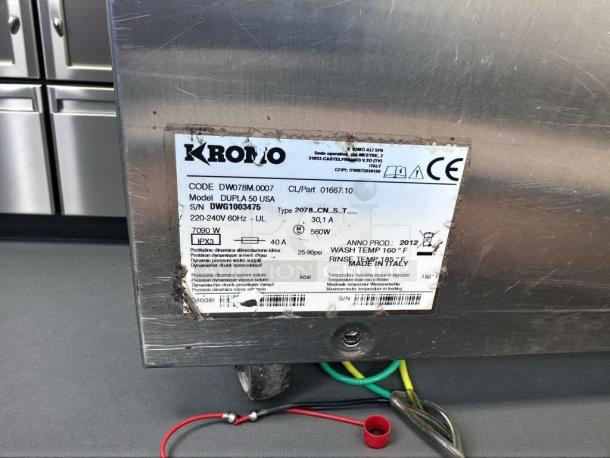 Krono DUPLA 50 USA undercounter dishwasher, premium condition, 220-240V, fully tested. Label indicates 7090W, made in Italy.