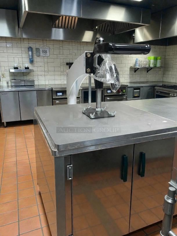 DoughXpress Manual Dough Press, heavy-duty countertop model, fully tested and working, shown in a commercial kitchen setting.