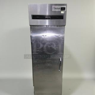 Delfield stainless steel single door reach-in refrigerator, model DLF-L-REF-0472, premium condition, fully tested.