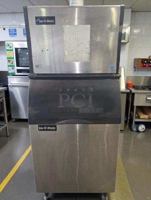 Pristine Ice-O-Matic ICED400HA4 ice maker with bin, air-cooled, UL listed. Stainless steel, fully tested, operational.
