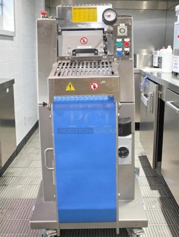 Minipan MINIGRISS breadstick shaper in stainless steel, superior condition, operational. Features controls, safety labels.