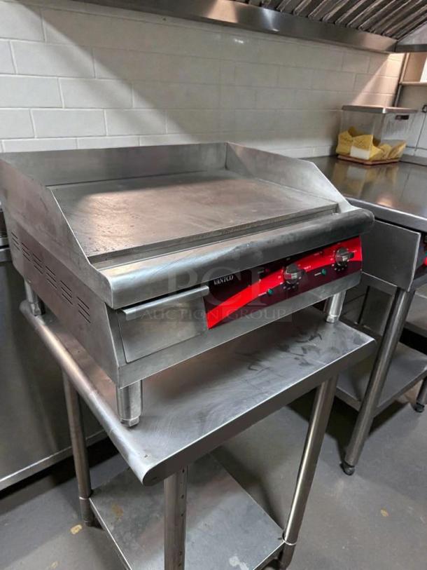 Avantco 177EG24N commercial electric griddle, 24-inch, in outstanding condition, ETL listed, fully tested, on stainless steel stand.