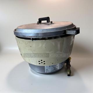 Rinnai RER-55AS-N commercial gas rice cooker, natural gas, NSF certified, metal body with vent holes, fully tested, operational.