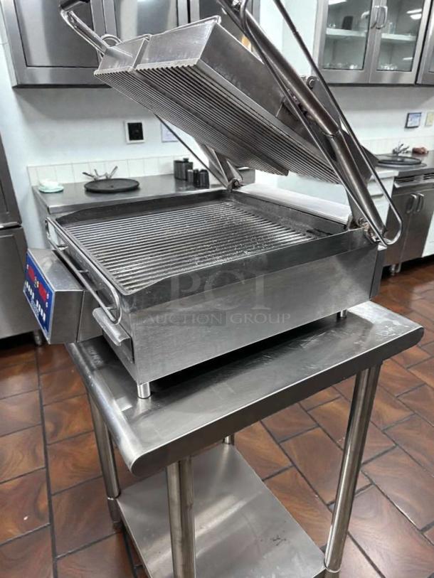 Immaculate DoughPro double-sided commercial contact grill, programmable digital controls, NSF & UL listed, fully tested.