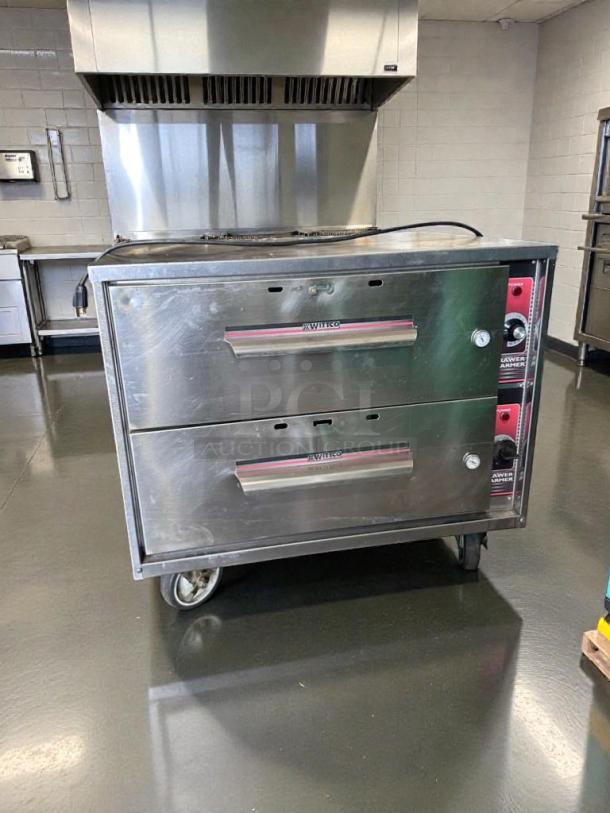 Stainless steel WITCO Commercial Double Drawer Warmer, NSF listed, fully tested, operational, on casters for mobility.