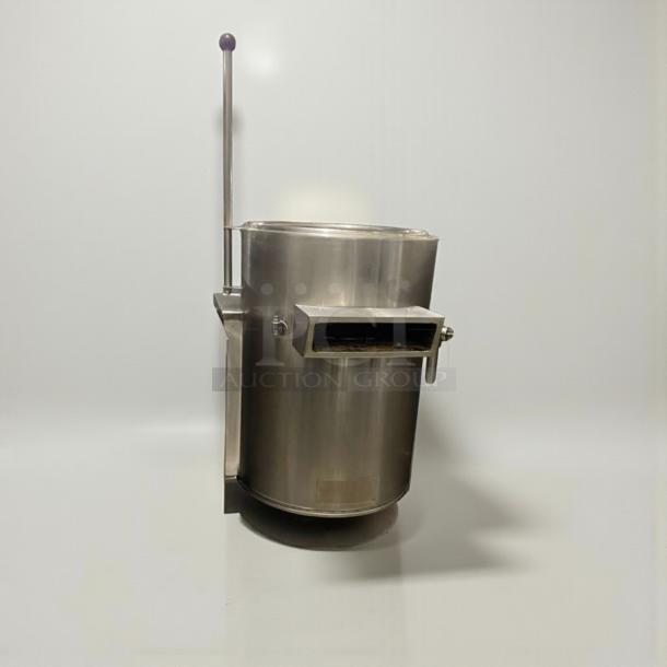Commercial steam-jacketed kettle with agitator, stainless steel, premium condition, fully tested, no model visible.