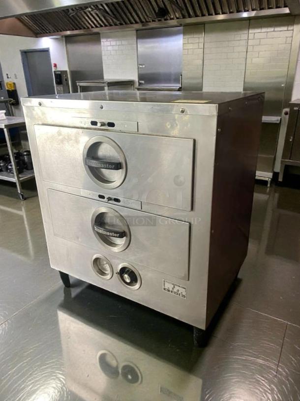 Toastmaster Commercial Double Warming Drawer, 208V, stainless steel, exceptional condition, fully tested, model details visible.