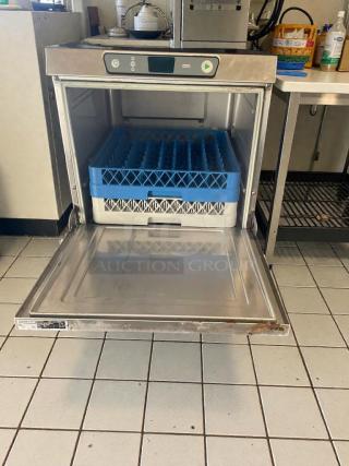 Immaculate Hobart LXe undercounter commercial dishwasher, 120V/single phase, fully tested, open door showing dish rack.