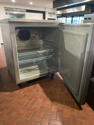 Immaculate Delfield undercounter refrigerator, model Undercounter Refrigerator, 115V, single phase, fully tested, rolling casters.