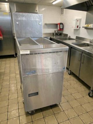 Pitco SG14T commercial gas fryer in like-new condition, natural gas, fully tested and working, stainless steel, with label "LOT #169".