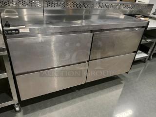 Immaculate Delfield GUR60BP-D undercounter refrigerator, stainless steel, 115V, fully tested, pristine condition, visible branding.